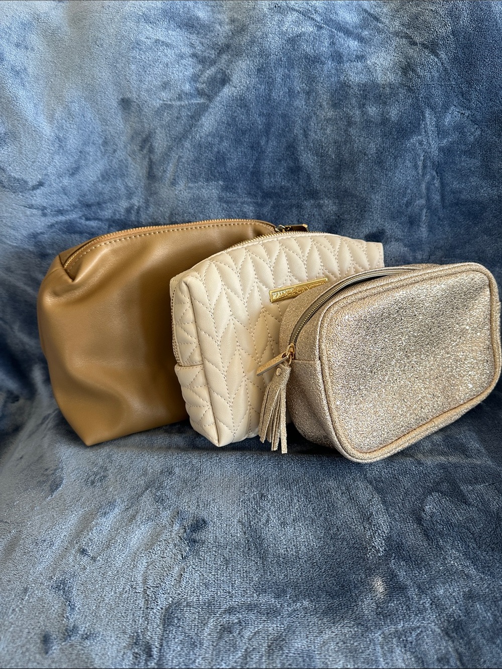 Assorted Women's Cosmetic Pouches - Taupe, Cream & Gold